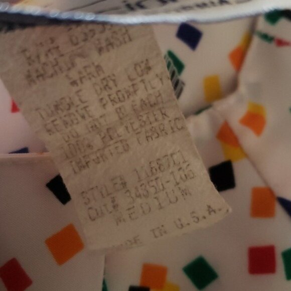 Vintage 80s Impressions Boxy‎ White Rainbow Geometric Short Sleeve Blouse - Picture 9 of 9